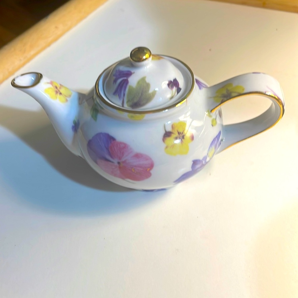 Wayfair small beautiful minature teapot porcelain signed by Jay handpainted